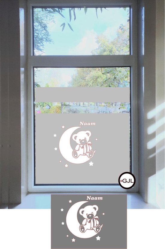 Muur - raam - deur baby - kind  sticker  beer - maan - sterren  Kleur wit  afmeting 30 x 30 cm