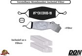 F*CK COVID-19 wasbare mondmaskers met filters - zwart - 2 stuks