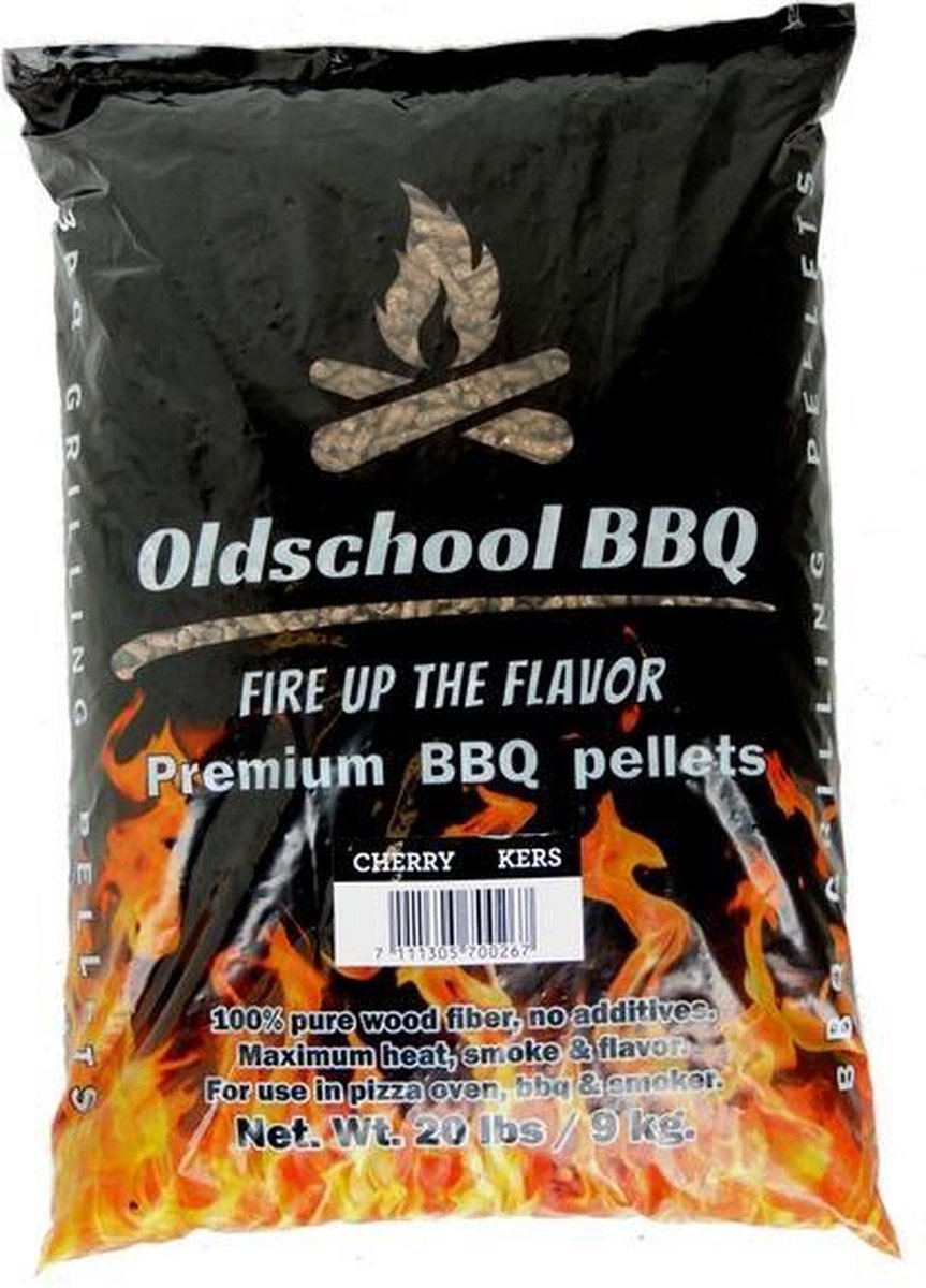 Oldschool BBQ Premium Barbecue pellets Cherry - Kersen 9 kg BBQpellets - houtpellets - grillpellets geschikt voor pizza oven, bbq, grill en smoker - OldschoolBBQ