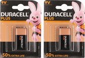 2x Duracell plus batterij 9 volt blok, MN1604 -extra life/more power