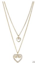 Schitterende Gold Plated Dubbele Halsketting met Harten en Schitterende Strass Steentjes