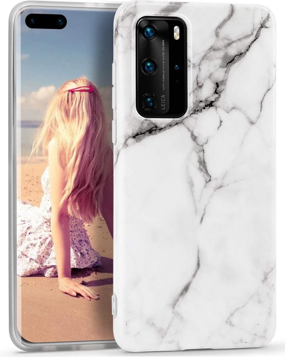 Huawei P40 hoesje - Wit - Marmer - Soft TPU