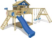 WICKEY speeltoestel klimtoestel Smart Ocean met schommel & blauwe glijbaan, outdoor klimtoren voor kinderen met zandbak, ladder & speelaccessoires voor de tuin