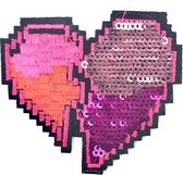 Roze Paillette Gebroken Hart Strijk Embleem Patch 7 x 6 ,3 cm