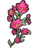 Roze Bloemen Tak Met Blad XL Strijk Embleem Patch 10 x 17 cm
