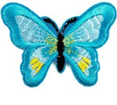 Vlinder Strijk Embleem Patch Licht Blauw 7 cm / 5.5 cm / Blauw Geel