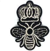 Bij Bijen Kroon Strijk Embleem Patch 4.5 cm / 5.7 cm / Zwart Zilver Goud