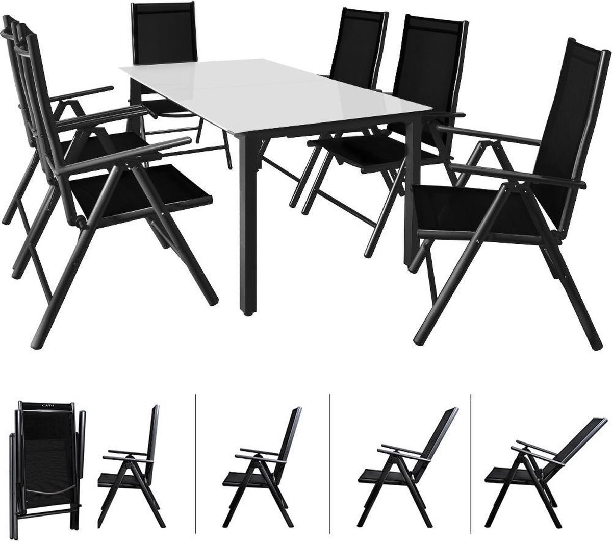 Bol.com Casaria Tuinset Bern – 6 Stoelen 1 Tafel Aluminium – Antraciet aanbieding