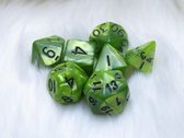 Polyset Dice | Dobbelstenen - Set Van 7 Stuks - Groen Geel Marmer Parelmoer Zwart | Voor D&D en Andere Rollenspellen | Plastic Dobbelstenen Set voor Dungeons and Dragons | Polyhedr