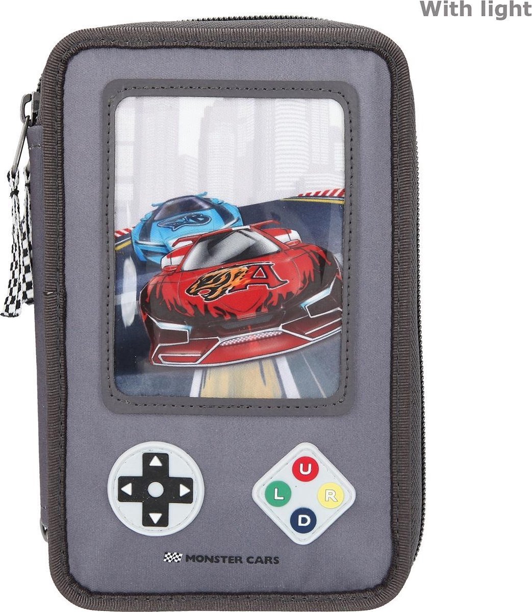 Monster Cars - Trippel Pencil Case w/LED - Gameboy (411075)