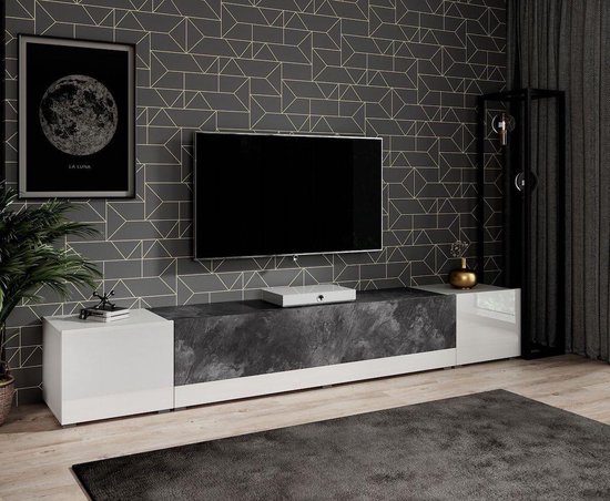 Meubella - TV-Meubel Pallavi - Wit - Betonlook - 240 cm