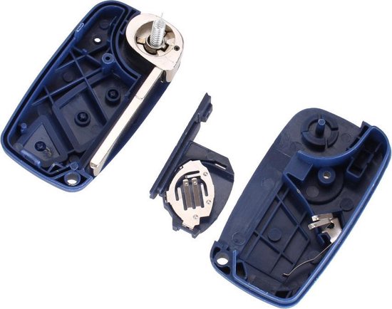 Autosleutel 3 knoppen Blauw SIP22ERS8 geschikt voor Fiat sleutel / 500 / Panda / Idee /  Punto / Ducato / Stilo / Doblo / Bravo / fiat sleutel + gevlochten bruin PU-lederen sleutelhanger. - Merkloos