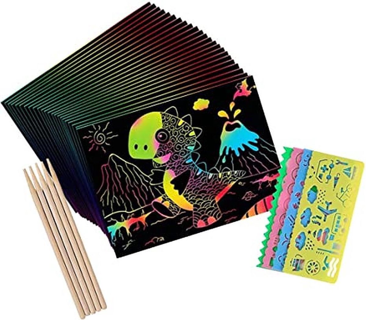 Scratch Art met stencils en houten pennen