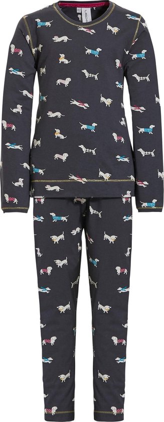 Rebelle meisjes pyjama - grijs - teckel all-over print - 24202-400-2/919 - maat  152 | bol.com