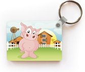 Porte-clés Illustration de porcelets - Une illustration d'un porcelet à la ferme Porte-clés en plastique - Porte-clés rectangulaire avec photo