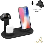 4in1 oplaadstation - Oplader - Lader Iphone - Samsung wireless charger - Apple Airpods - Apple Watch - Micro usb kabel - Oplader - Snellader Iphone - Lightning - Draadloze oplader Samsung