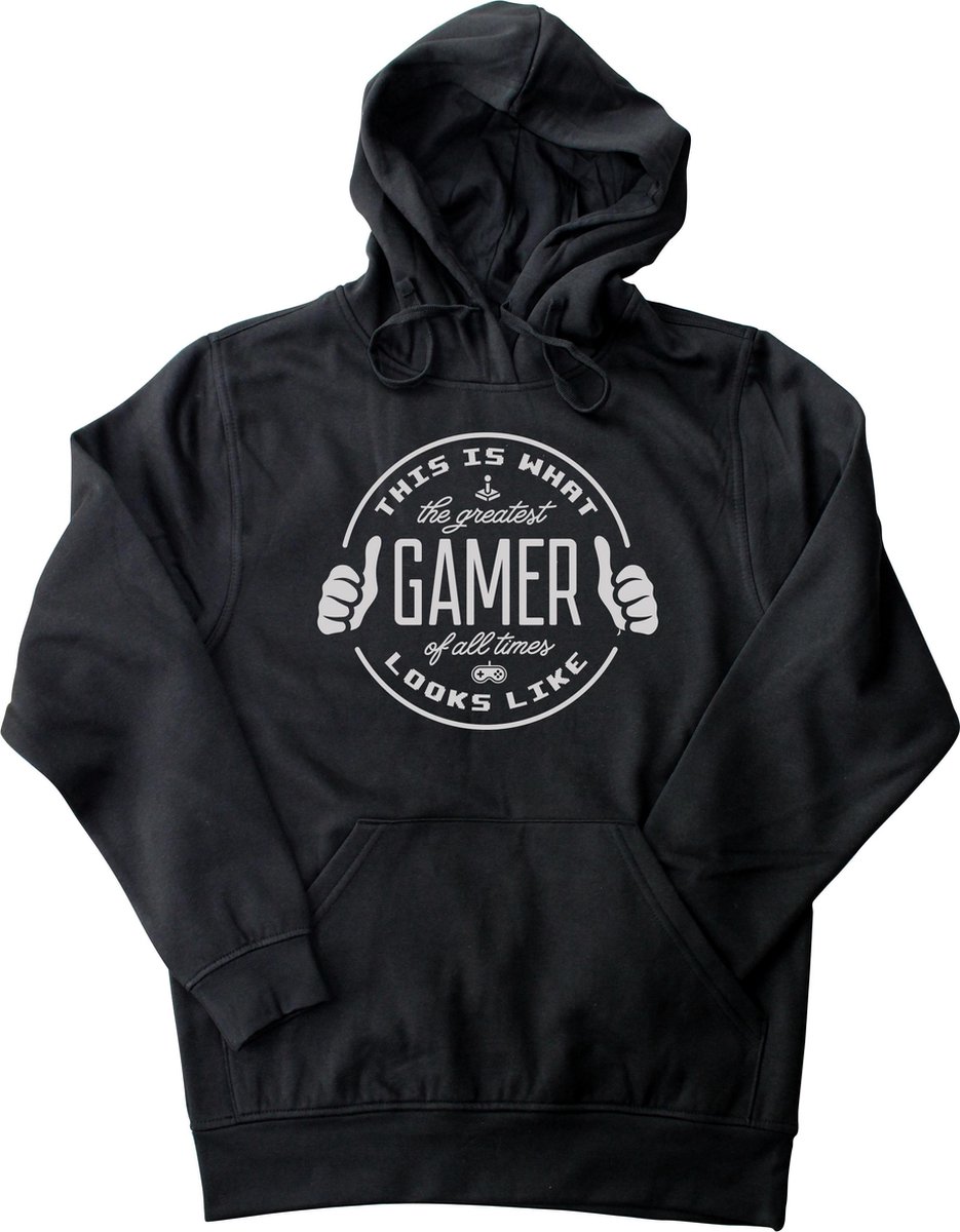 Hooded Sweater - met capuchon - Gamer Hoodie - Gamer Sweater - Fun Tekst - Lifestyle Hoody - Workout Sweater - Chill Sweater - Mood - Game - Gamer - This Is what the greatest gamer looks like - Zwart - XS