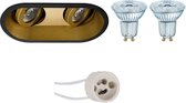 LED Spot Set - OSRAM Parathom PAR16 930 36D - Pragmi Zano Pro - GU10 Fitting - Dimbaar - Inbouw Ovaal Dubbel - Mat Zwart/Goud - 3.7W - Warm Wit 3000K - Kantelbaar - 185x93mm - BES LED