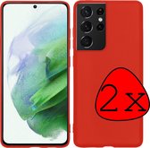 Samsung S21 Ultra Hoesje Siliconen Case Back Cover Hoes Rood - 2 Stuks