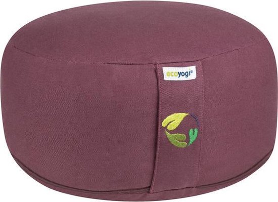 Meditatiekussen Ecoyogi Paars / Aubergine Standaardmaat 15 cm x 30 cm (Hoogte x Diameter) – Wasbare Buitenhoes – Aanpasbare Boekweit Vulling - 100% Gecertificeerd Biologisch Katoen | GOTS Gecertificeerd - Duurzaam Yoga zit kussen – Yogakussen