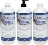 Showergel Aqua Active 1 liter - set van 3 stuks - met gratis pomp