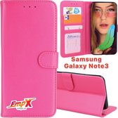 EmpX.nl Galaxy Note3 Roze Boekhoesje | Portemonnee Book Case voor Samsung Galaxy Note3 Roze | Flip Cover Hoesje | Met Multi Stand Functie | Kaarthouder Card Case Galaxy Note3 Roze | Beschermh