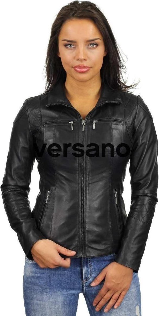 Versano Ohio Leren Dames Bikerjack Dames Jas XXL - Zwart