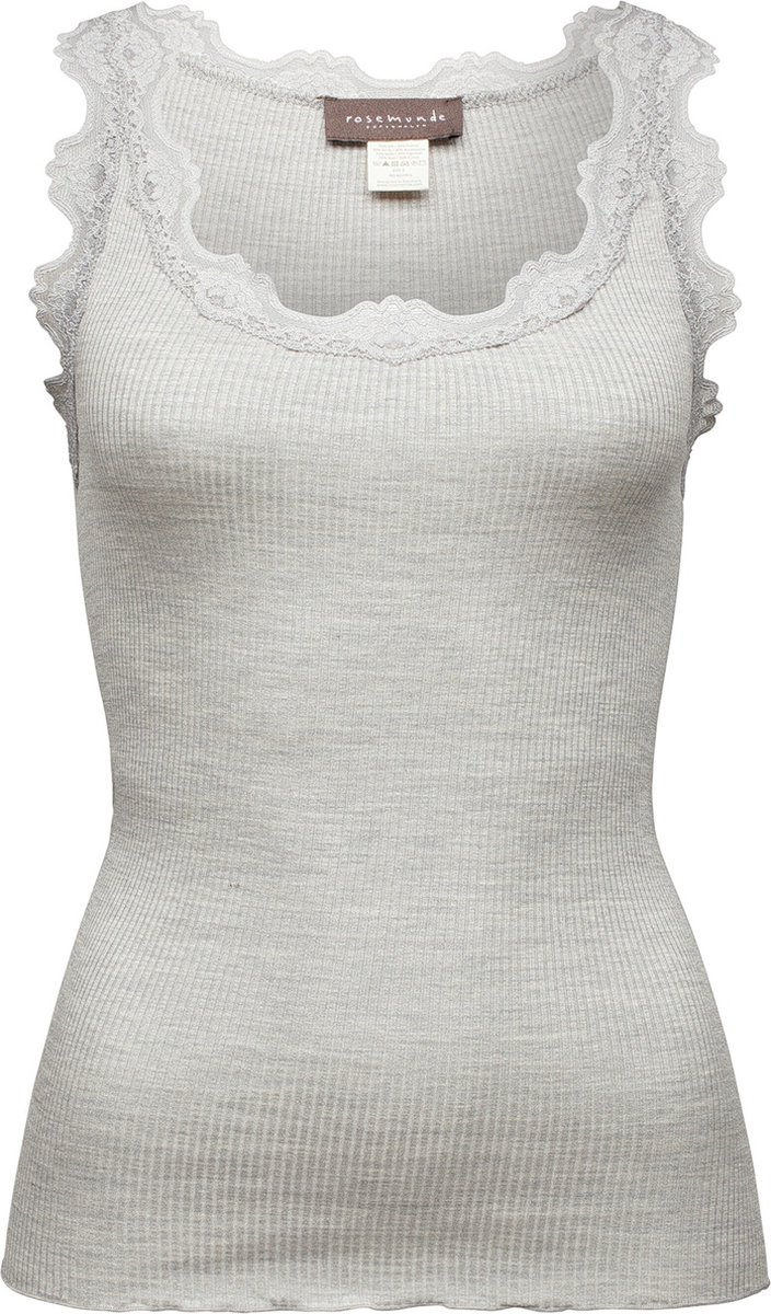 Rosemunde Silk Top W/ Lace Tops & T-shirts Dames - Shirt - Lichtgrijs - Maat L
