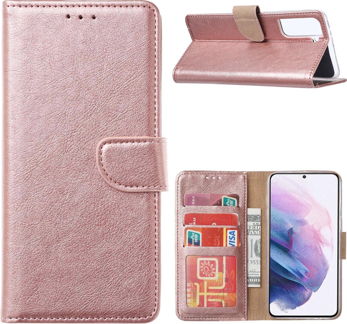 Book Cover Galaxy S21 Plus Hoesje Rose met Pasjeshouder