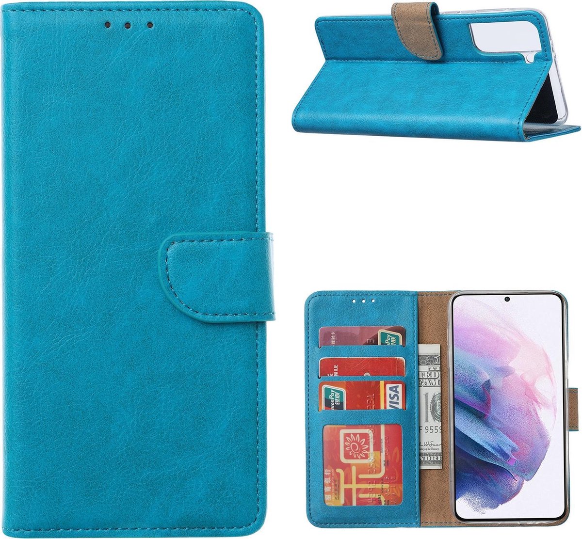Galaxy S21 Ultra Hoesje Turquoise met Pasjeshouder