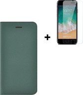 iPhone SE 2020 hoesje - iPhone SE 2020 Screenprotector - iPhone 7 / iPhone 8 Bookcase Portemonnee Hoes Ultra dun Echt leer Wallet case Groen + Screenprotector