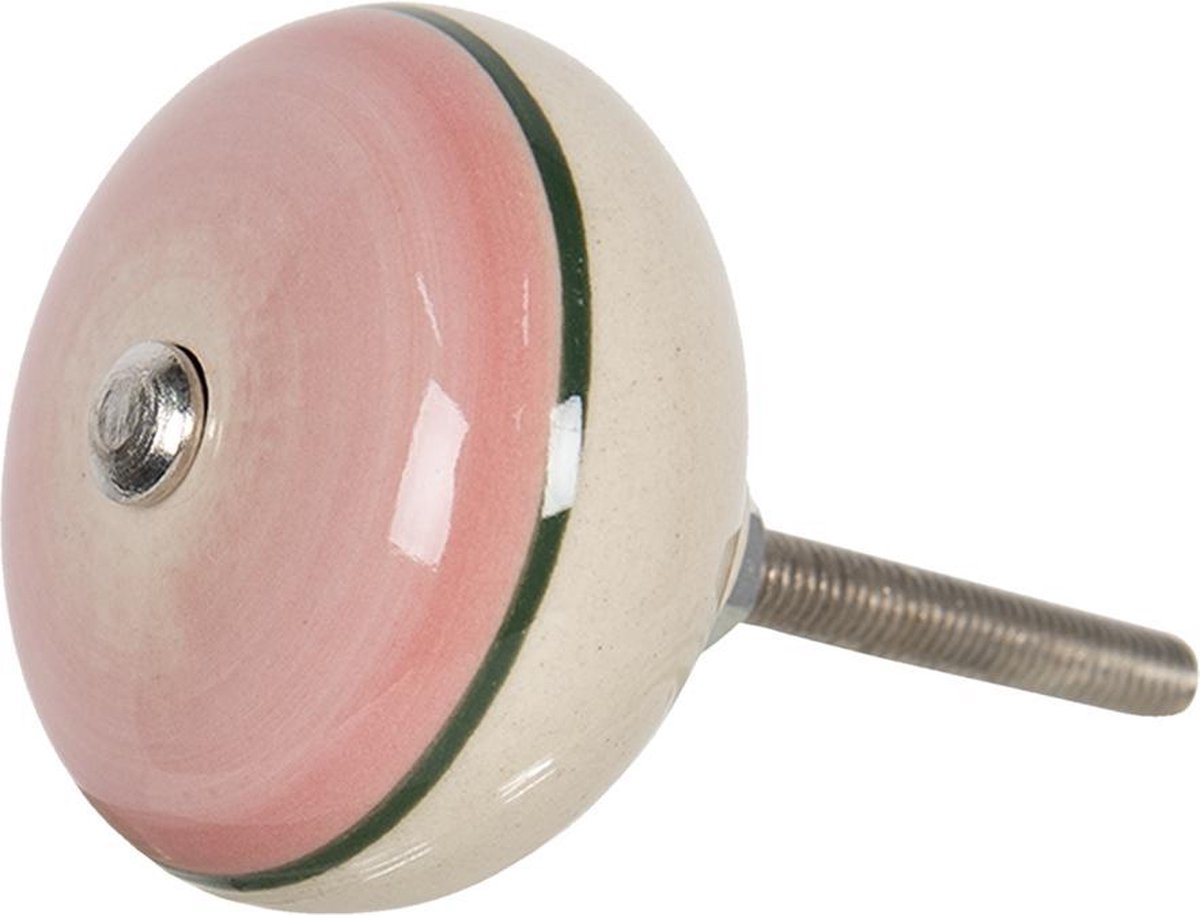 Clayre & Eef Deurknop Ø 4 cm Roze Keramiek Rond Meubelknop Kastknop