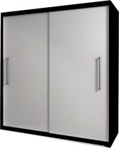 InspireMe- Zweefdeurkast Kledingkast met Spiegel Garderobekast met planken en kledingstang - 204x58x218 cm (BxDxH) -NICO (Zwart+Wit)