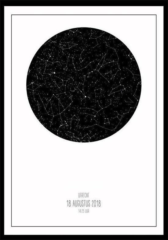 Je eigen gepersonaliseerde Star Map Zwart Wit (sterrenposter) A4