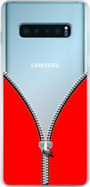 Samsung Galaxy S10+ - Smart cover - Transparant - Rode - Rits
