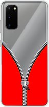 Samsung Galaxy S20 - Smart cover - Transparant - Rode - Rits