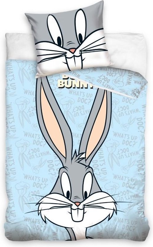 Looney Tunes dekbedovertrek- Ledikant 100x135 - Bugs Bunny- incl. grote knuffel konijn 37 cm roze