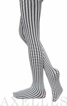 Trendy kinderpanty, pied-de-poule patroon, 60-DEN, zwart-wit, maat 104-110.