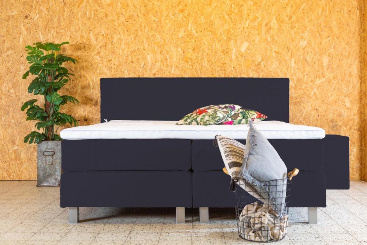 PITT Boxspring Vlegel 160x200 cm - Zwart stof - Geveerde box - Pocketvering matras - HR topper 5cm