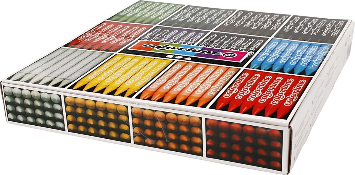 Colortime kleurkrijt. diverse kleuren. L: 10 cm. dikte 11 mm. 12x24 stuk/ 1 doos