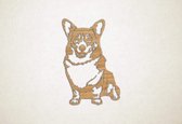 Wanddecoratie - Hond - Corgi 1 - S - 58x39cm - Eiken - muurdecoratie - Line Art