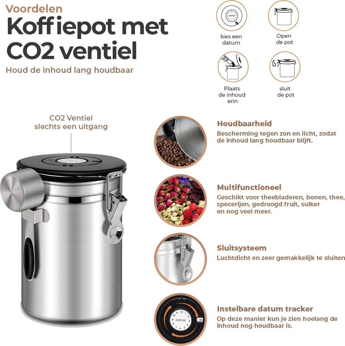 Bean Envy Koffieblik 650 Ml Luchtdichte Koffiebewaarcontainer
