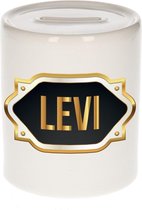 Levi naam cadeau spaarpot met gouden embleem - kado verjaardag/ vaderdag/ pensioen/ geslaagd/ bedankt