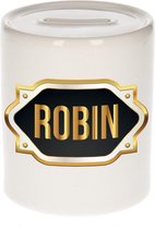 Robin naam cadeau spaarpot met gouden embleem - kado verjaardag/ vaderdag/ pensioen/ geslaagd/ bedankt