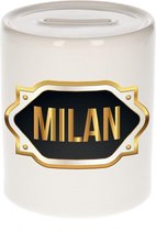 Milan naam cadeau spaarpot met gouden embleem - kado verjaardag/ vaderdag/ pensioen/ geslaagd/ bedankt