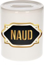 Naud naam cadeau spaarpot met gouden embleem - kado verjaardag/ vaderdag/ pensioen/ geslaagd/ bedankt