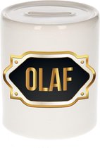 Olaf naam cadeau spaarpot met gouden embleem - kado verjaardag/ vaderdag/ pensioen/ geslaagd/ bedankt
