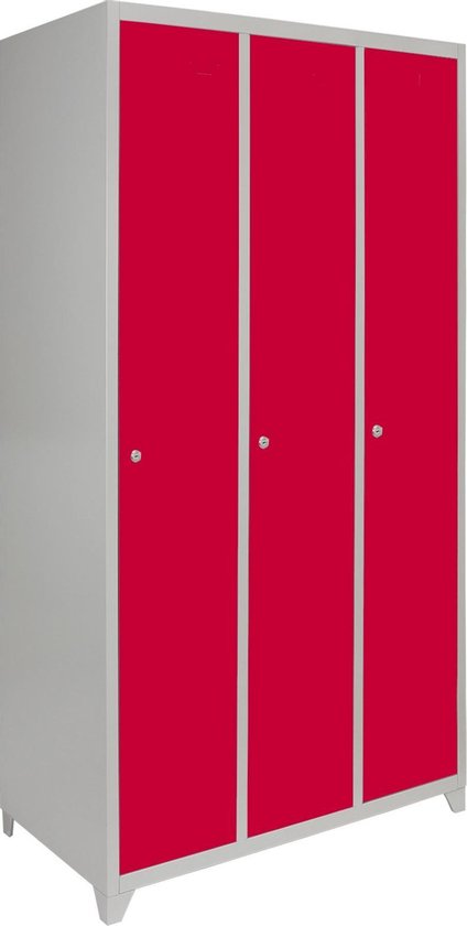 Lockerkast Metaal - Rood - Driedeurs - 90cm(b)x50cm(d)x180cm(h) - Flatpack - Ventilatie -  3 GRATIS magneten - 2 Sleutels per slot - lockers kluisjes