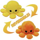 Denics - Knuffel Octopus - Oranje/Geel - Mood Knuffel Omkeerbaar - Reversible Octopus - Octopus Knuffel - Emotie Knuffel - Verwisselbaar - Blij en Boos knuffel