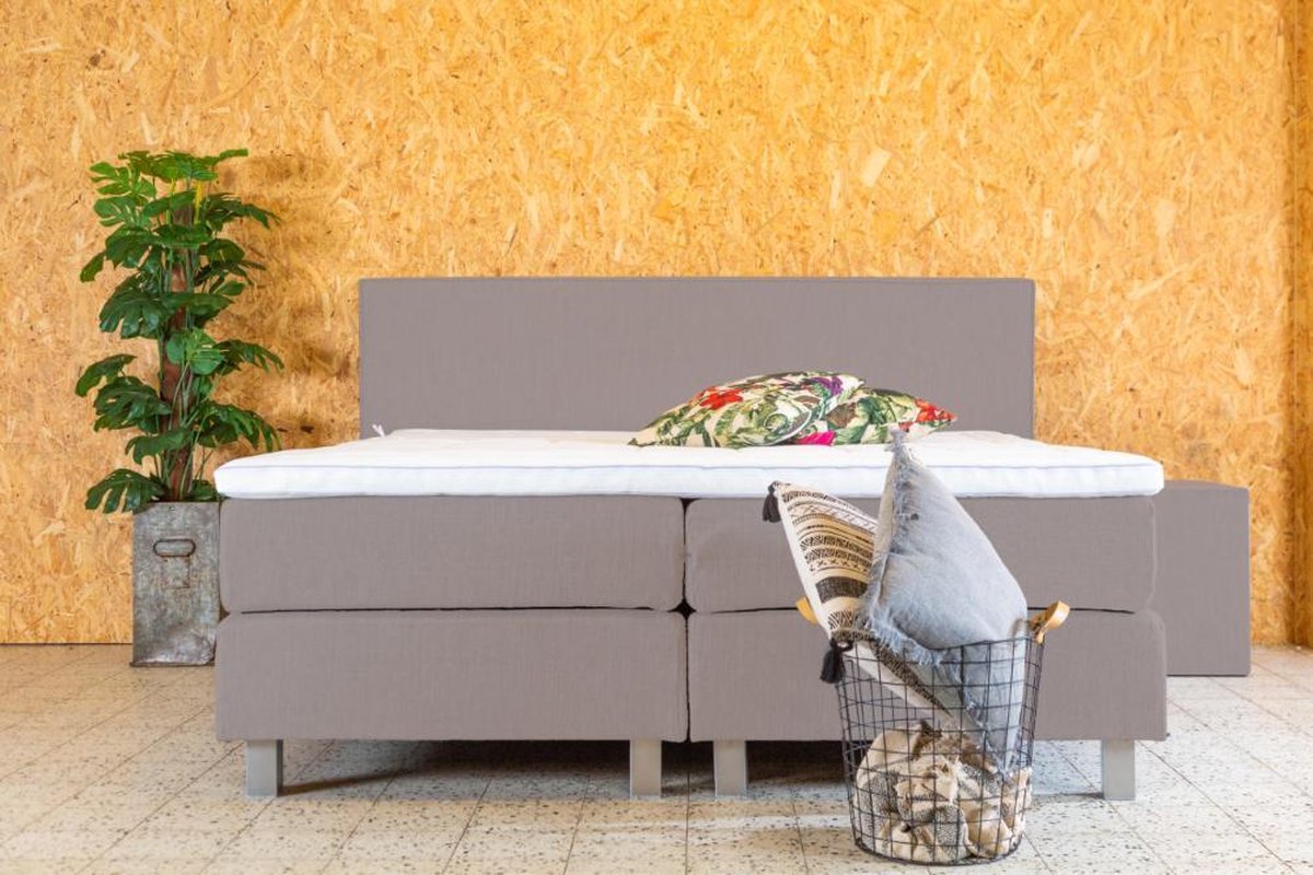 PITT Boxspring Vlegel 180x200 cm - Beige stof - Geveerde box - Pocketvering matras - HR topper 5cm
